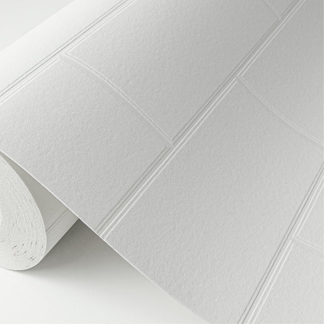 Galley White Subway Tile Paintable Wallpaper with Raised Textured Graphic Pattern - Brewster 4000-21399