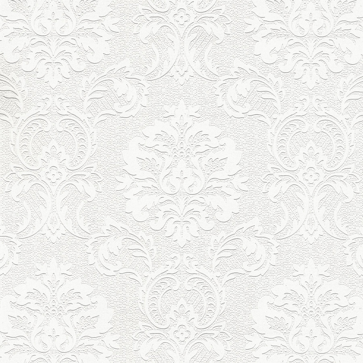 Plouf White Damask Paintable Wallpaper with Traditional Texture Pattern - Brewster 4000-32808