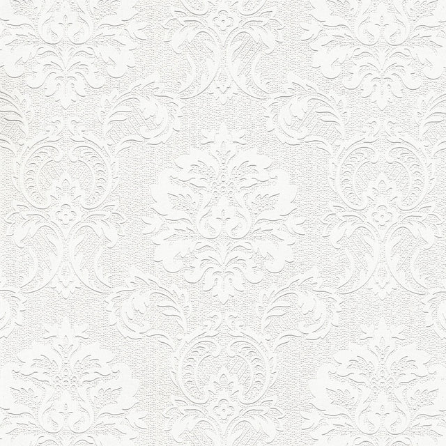Plouf White Damask Paintable Wallpaper with Traditional Texture Pattern - Brewster 4000-32808