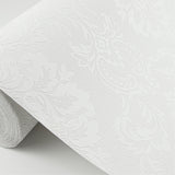 Plouf White Damask Paintable Wallpaper with Traditional Texture Pattern - Brewster 4000-32808