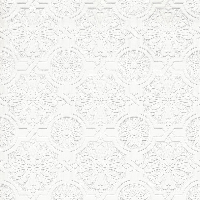 Victorian Tin Ceiling White Paintable Wallpaper with Raised Textured Graphics Pattern - Brewster 4000-32817