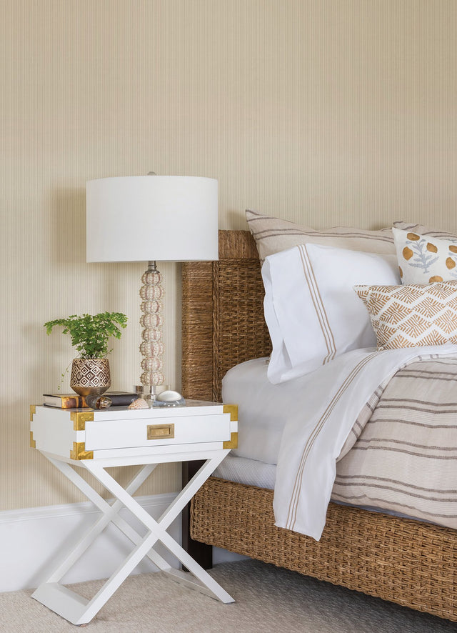 Cedric White Paintable Stripe Wallpaper with Textured Raised Ink - Brewster 4000-5627-15