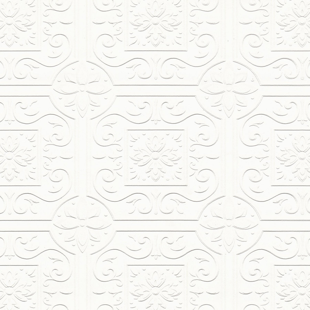 Ibold White Tin Ceiling Scroll Paintable Wallpaper with Textured Raised Ink - Brewster 4000-59001