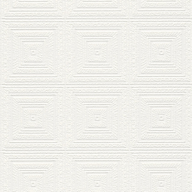 Wright White Tin Paintable Wallpaper with Bohemian Textured Tin Tile Pattern - Brewster 4000-6640-13