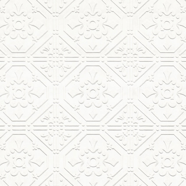 Brooklyn White Tin Paintable Wallpaper with Textured Tin Tile Pattern - Brewster 4000-93996