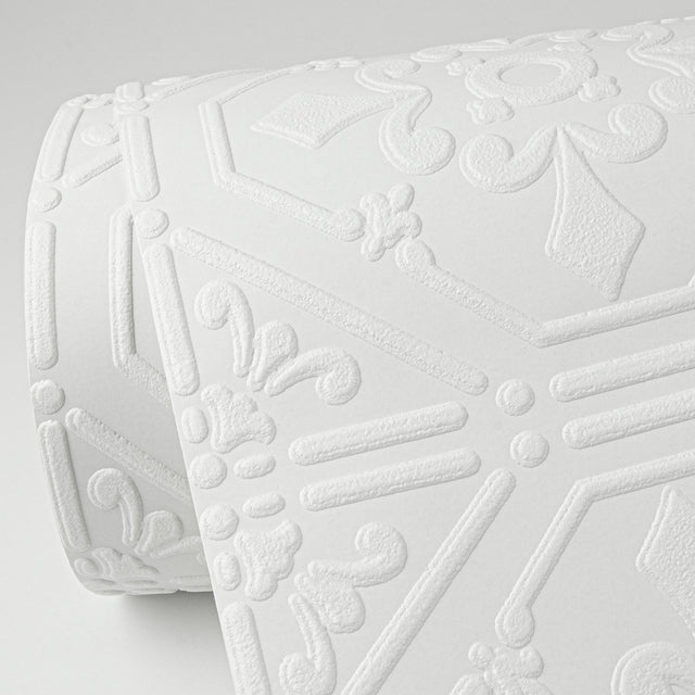 Brooklyn White Tin Paintable Wallpaper with Textured Tin Tile Pattern - Brewster 4000-93996
