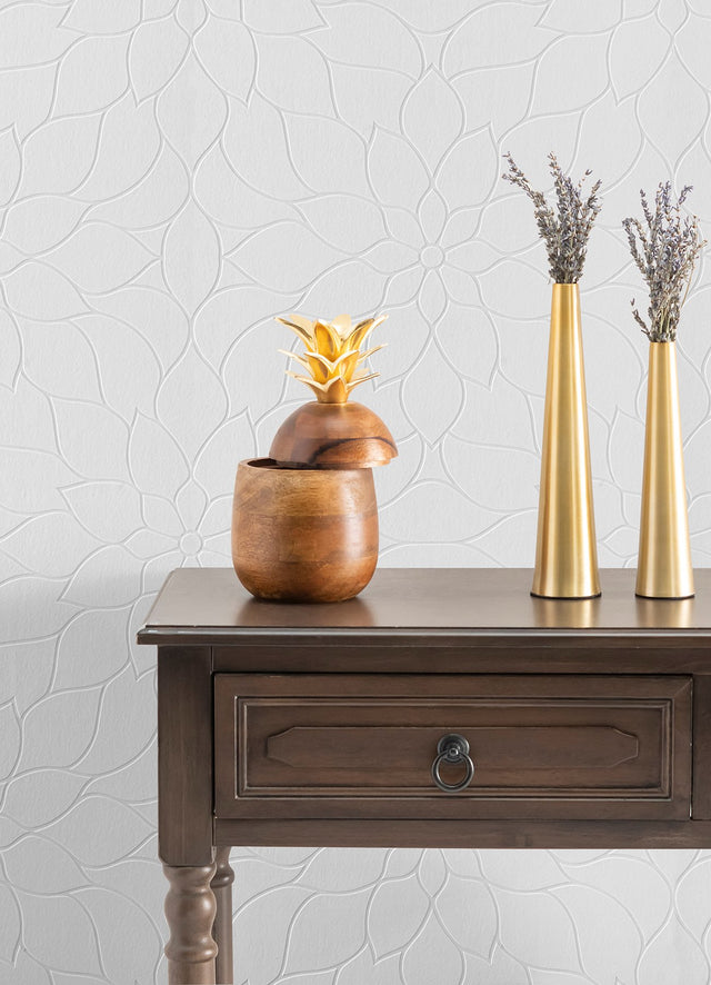 Anselm White Floral Bloom Paintable Wallpaper with Raised Textured Botanical Motif - Brewster 4000-9507-10