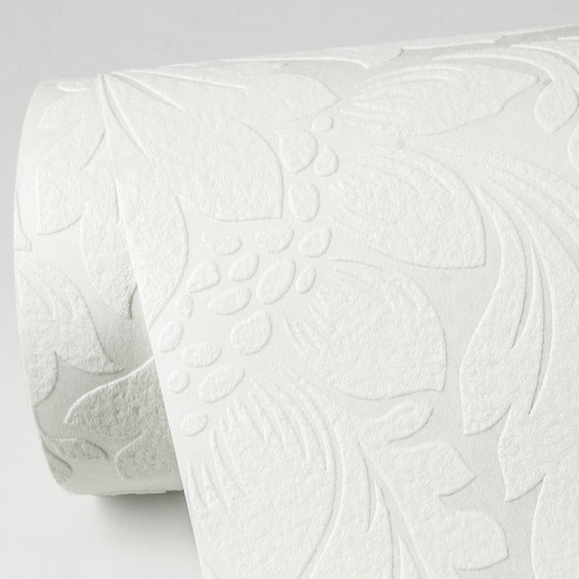 Jan White Damask Paintable Wallpaper with Raised Ink Texture - Brewster 4000-95135-1