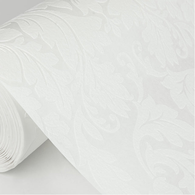 Jan White Damask Paintable Wallpaper with Raised Ink Texture - Brewster 4000-95135-1