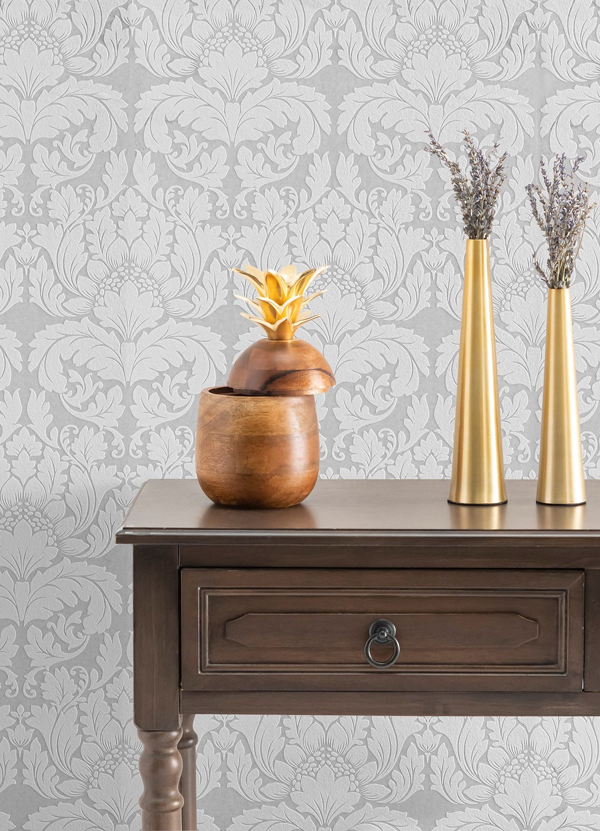 Jan White Damask Paintable Wallpaper with Raised Ink Texture - Brewster 4000-95135-1