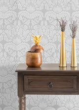 Jan White Damask Paintable Wallpaper with Raised Ink Texture - Brewster 4000-95135-1