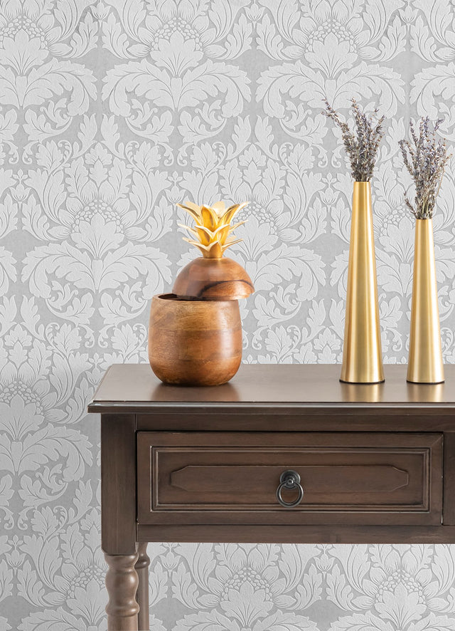 Jan White Damask Paintable Wallpaper with Raised Ink Texture - Brewster 4000-95135-1