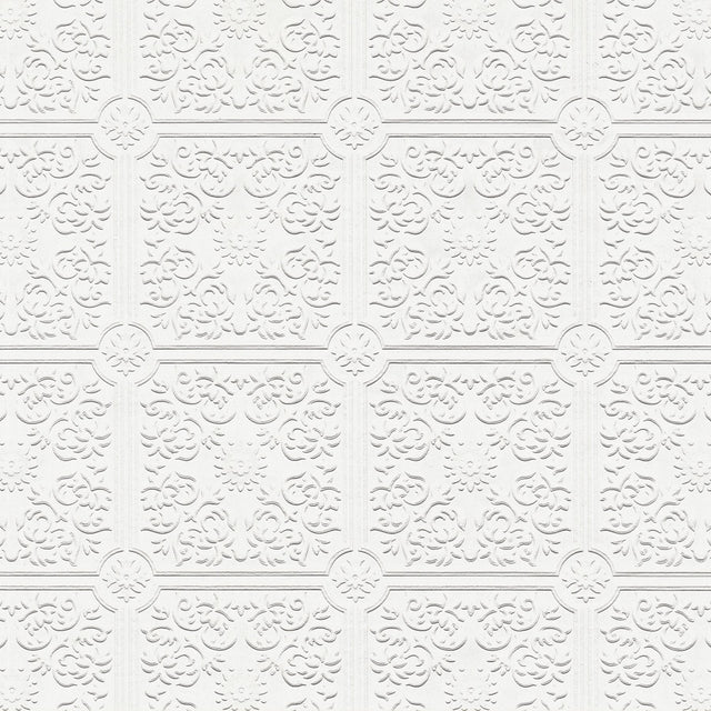 Nico White Tin Ceiling Square Paintable Wallpaper with Raised Ink Texture - Brewster 4000-96291