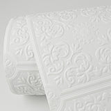 Nico White Tin Ceiling Square Paintable Wallpaper with Raised Ink Texture - Brewster 4000-96291