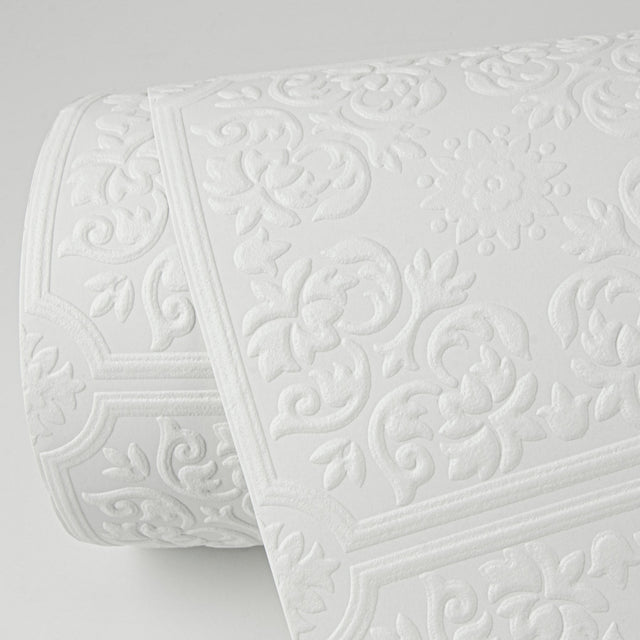 Nico White Tin Ceiling Square Paintable Wallpaper with Raised Ink Texture - Brewster 4000-96291