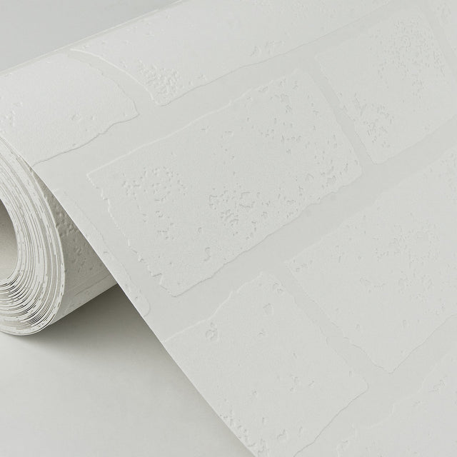 Bridgers White Exposed Brick Wall Paintable Wallpaper with Industrial Texture Pattern - Brewster 4000-99423