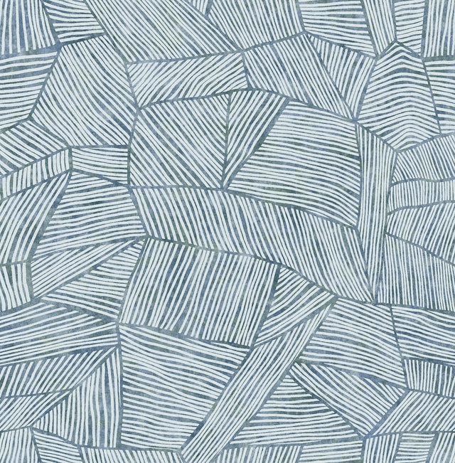 Aldabra Blue Textured Geometric Wallpaper with Bohemian Graphics Pattern - Brewster 4014-26401