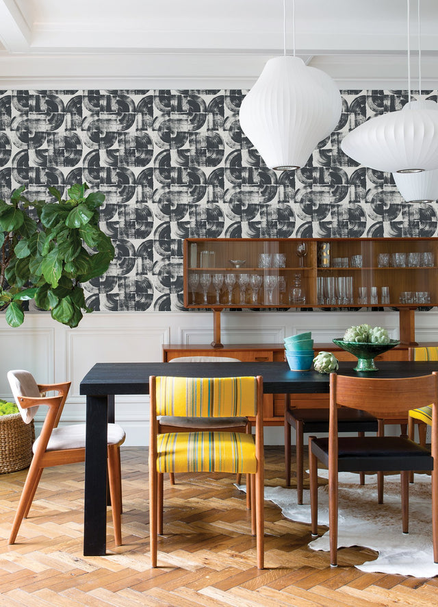 Giulietta Black Painterly Geometric Wallpaper with Modern Abstract Motif - 4014-26404