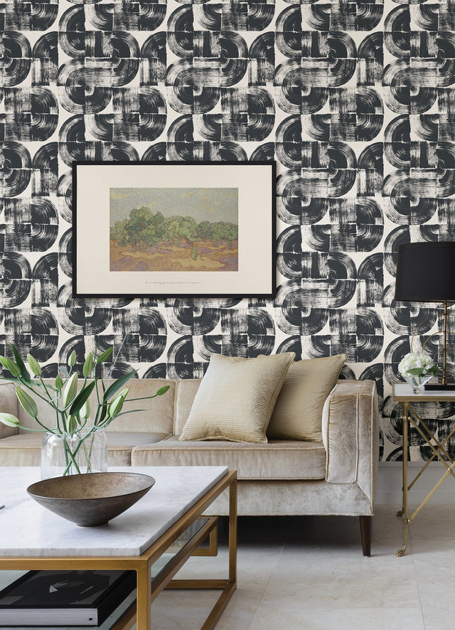 Giulietta Black Painterly Geometric Wallpaper with Modern Abstract Motif - 4014-26404