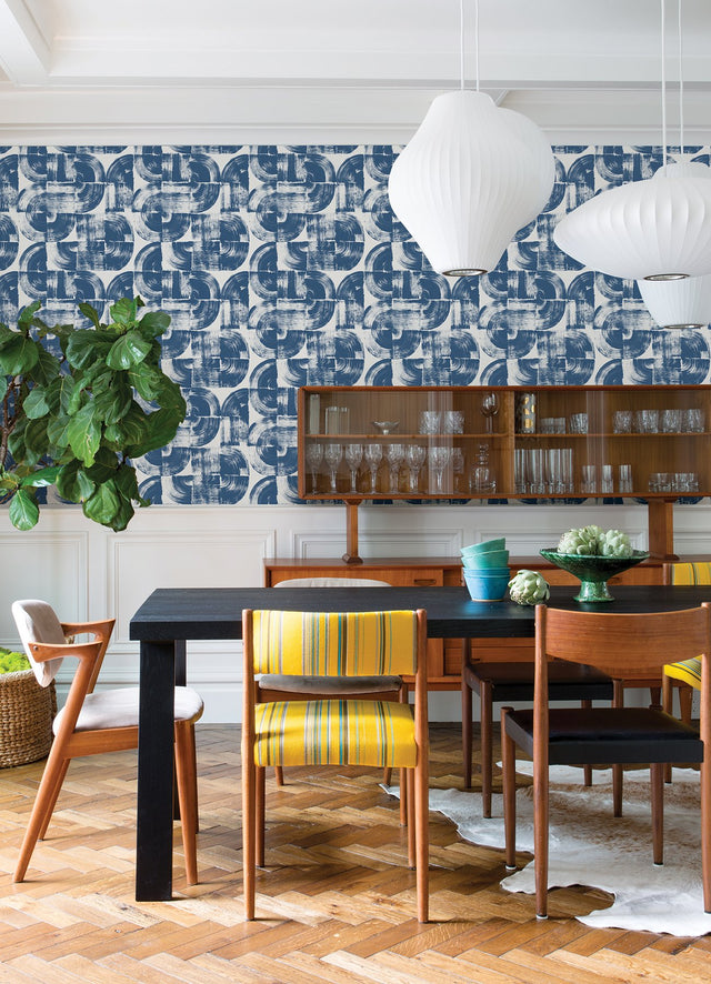 Giulietta Blue Painterly Geometric Wallpaper with Modern Abstract Brushstroke Motif - A-Street Prints 4014-26407