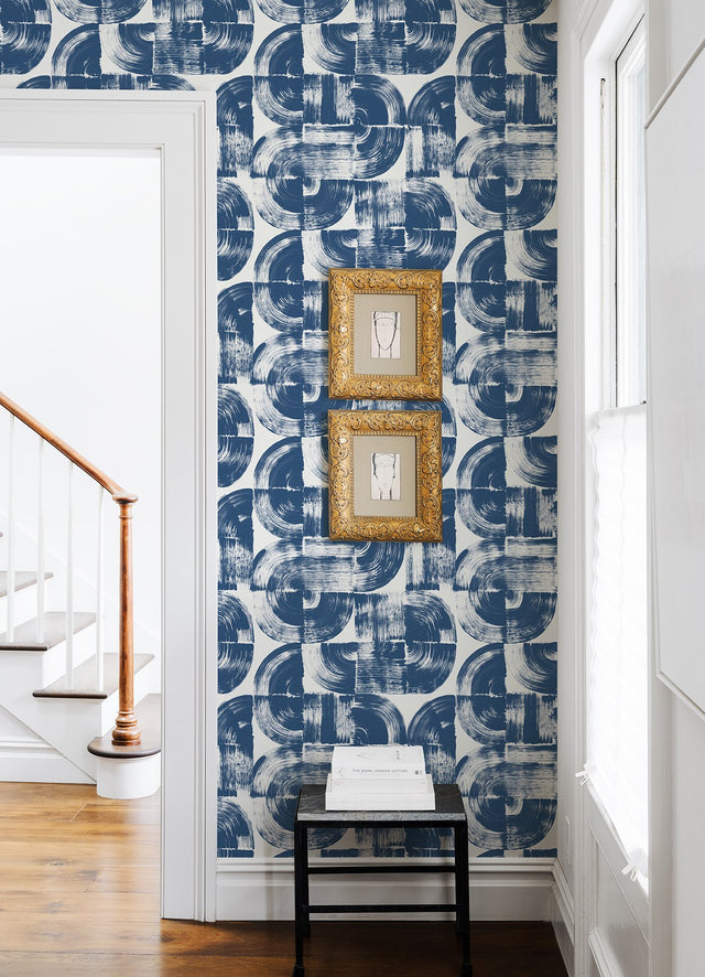 Giulietta Blue Painterly Geometric Wallpaper with Modern Abstract Brushstroke Motif - A-Street Prints 4014-26407