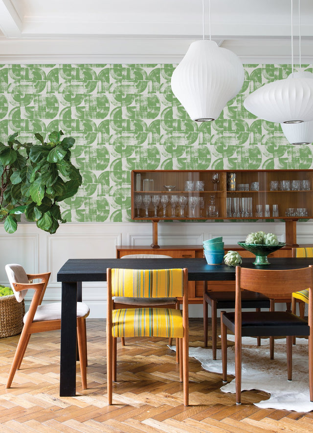 Giulietta Green Painterly Geometric Wallpaper with Modern Abstract Brushstroke Motif - A-Street Prints 4014-26408