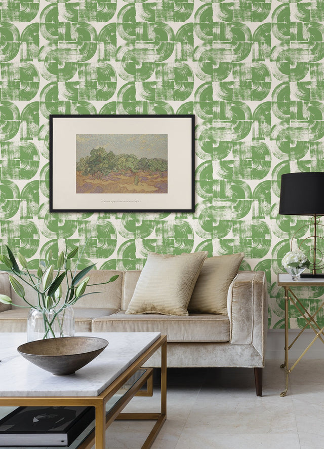 Giulietta Green Painterly Geometric Wallpaper with Modern Abstract Brushstroke Motif - A-Street Prints 4014-26408