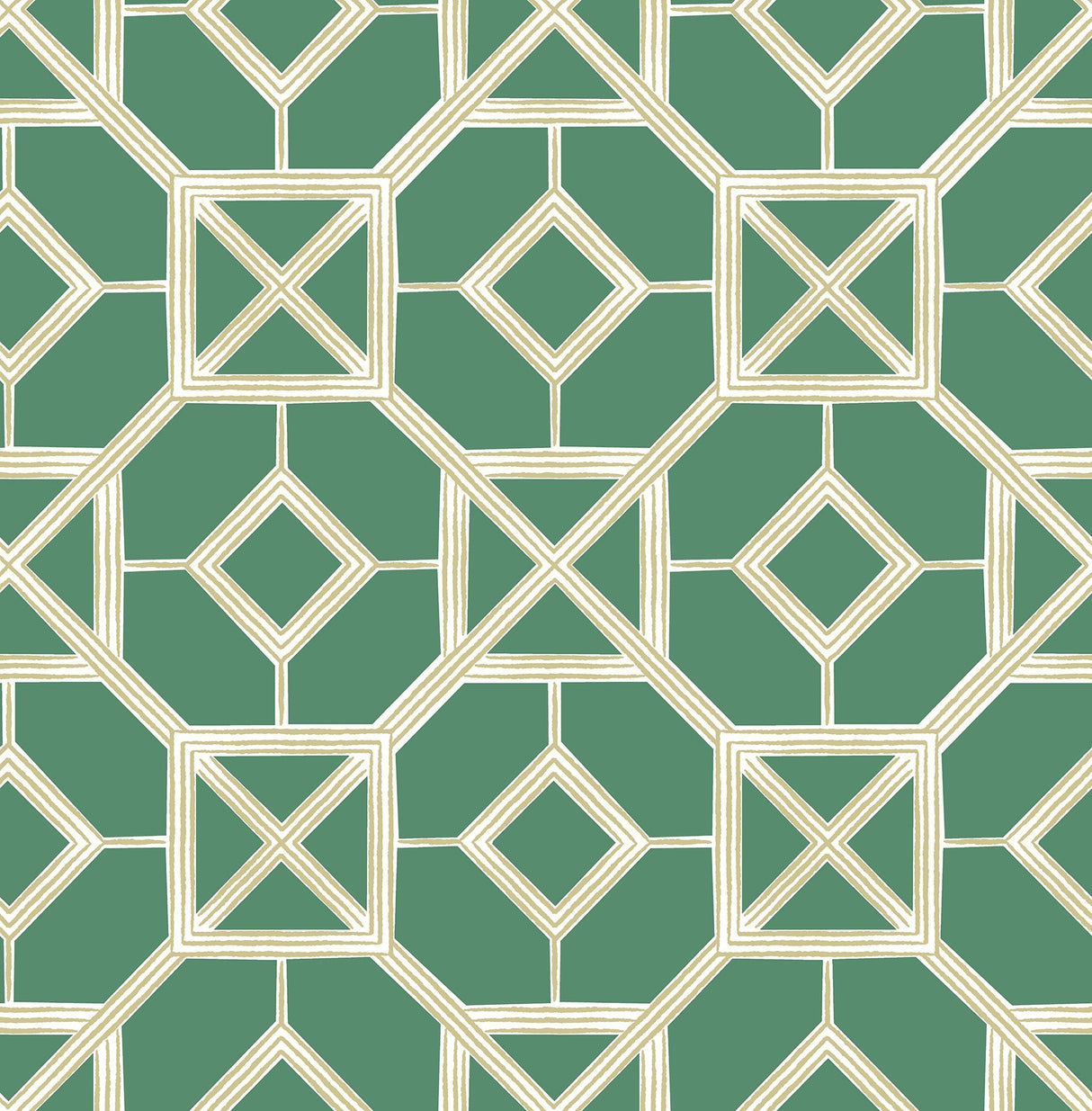 Livia Green Trellis Wallpaper with Geometric Bohemian Pattern - A-Street Prints 4014-26410