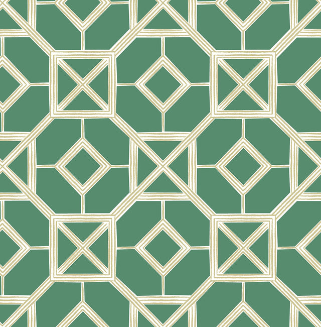 Livia Green Trellis Wallpaper with Geometric Bohemian Pattern - A-Street Prints 4014-26410