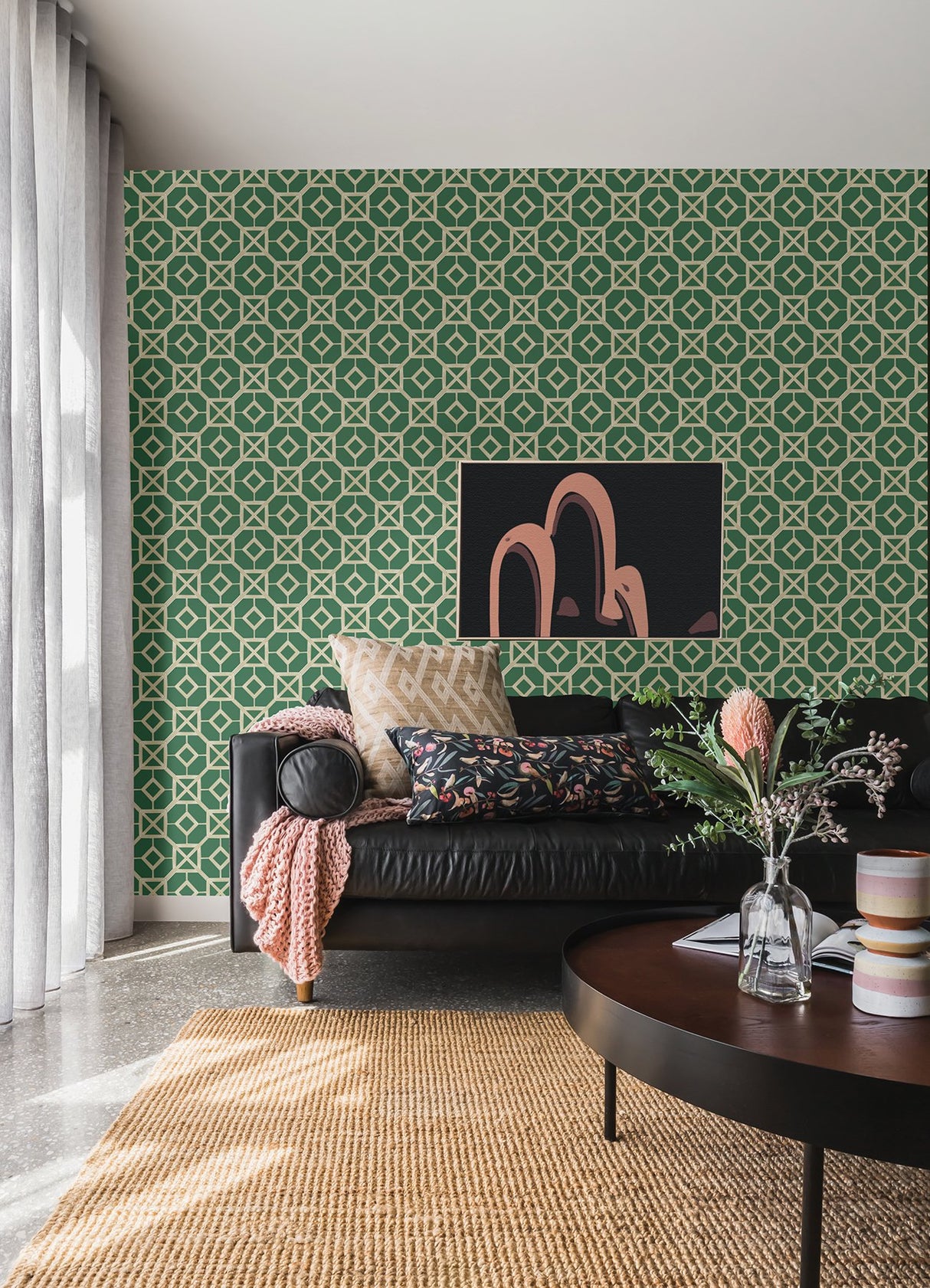 Livia Green Trellis Wallpaper with Geometric Bohemian Pattern - A-Street Prints 4014-26410