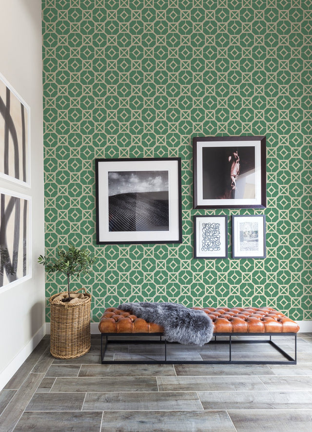 Livia Green Trellis Wallpaper with Geometric Bohemian Pattern - A-Street Prints 4014-26410