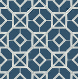Livia Dark Blue Trellis Wallpaper with Metallic Silver Geometric Bohemian Pattern - A-Street Prints 4014-26411