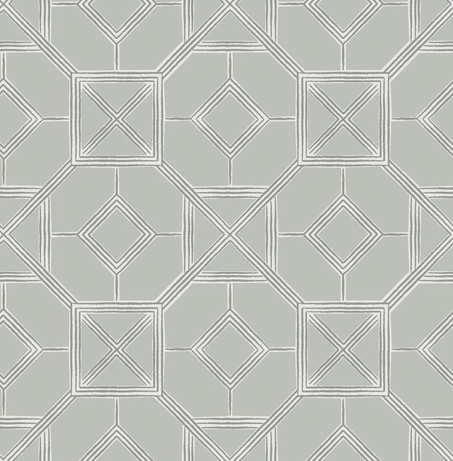 Livia Grey Trellis Wallpaper with Metallic Silver Geometric Pattern - A-Street Prints 4014-26412