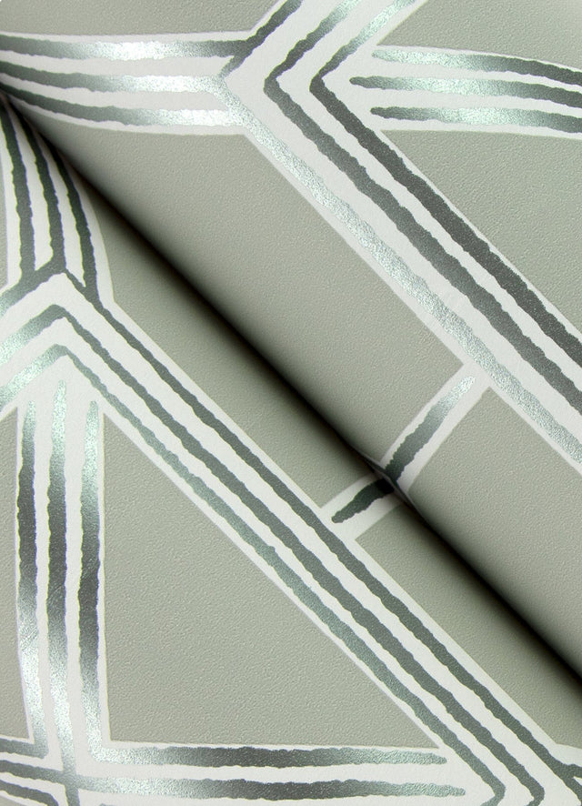 Livia Grey Trellis Wallpaper with Metallic Silver Geometric Pattern - A-Street Prints 4014-26412