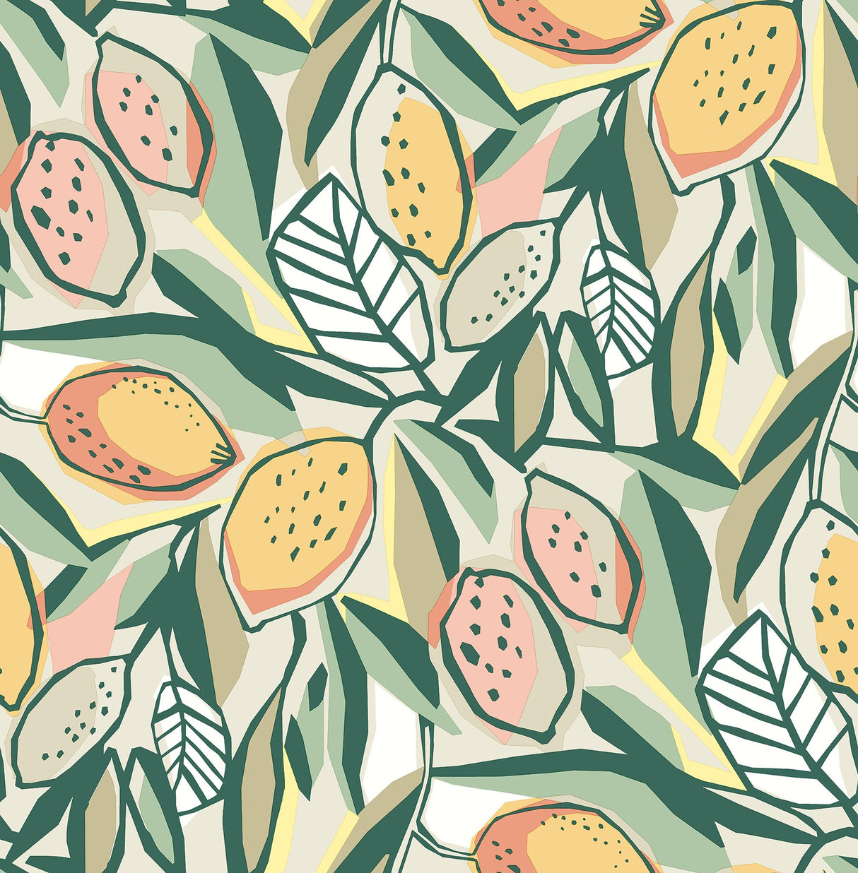 Meyer Peach Citrus Wallpaper with Botanical Bohemian Pattern - A-Street Prints 4014-26419