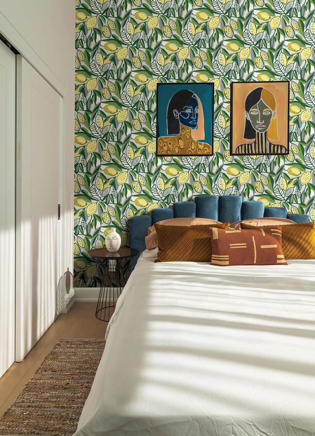 Meyer Yellow Citrus Wallpaper with Bohemian Botanical Motif - A-Street Prints 4014-26420