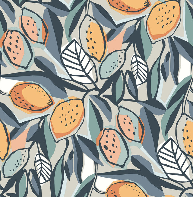 Meyer Teal Citrus Wallpaper with Bohemian Botanical Motif - A-Street Prints 4014-26421
