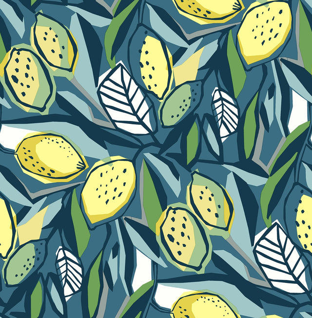 Meyer Blue Citrus Wallpaper with Botanical Bohemian Motif - A-Street Prints 4014-26422