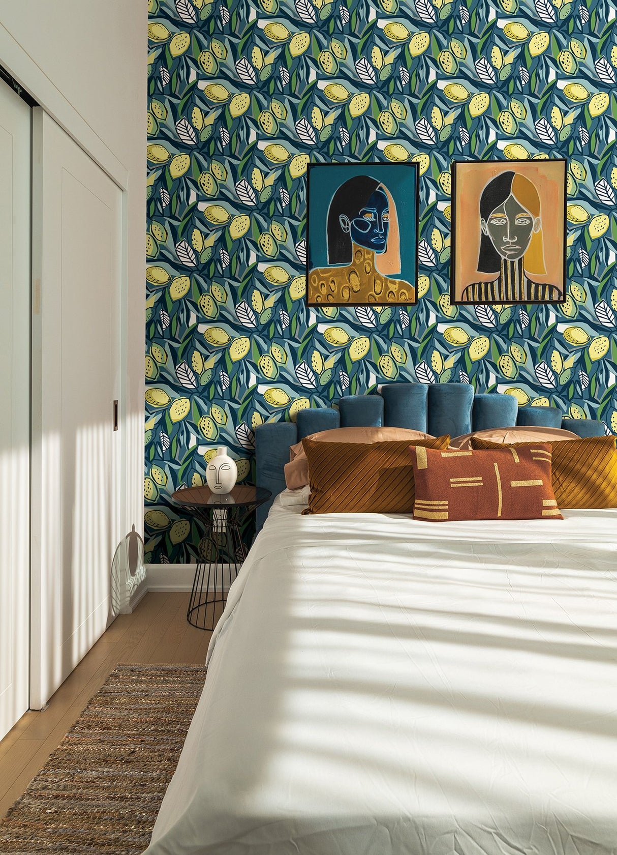 Meyer Blue Citrus Wallpaper with Botanical Bohemian Motif - A-Street Prints 4014-26422