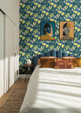 Meyer Blue Citrus Wallpaper with Botanical Bohemian Motif - A-Street Prints 4014-26422