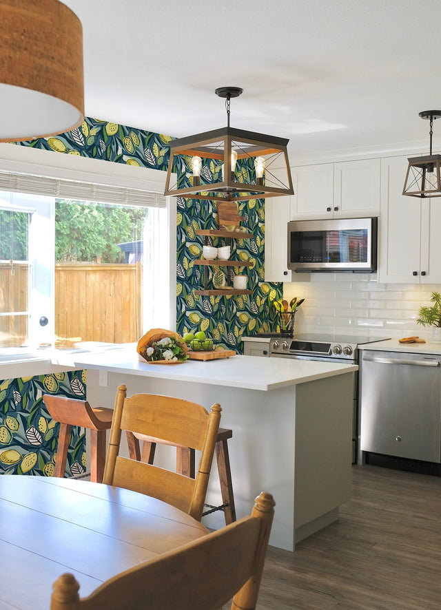 Meyer Blue Citrus Wallpaper with Botanical Bohemian Motif - A-Street Prints 4014-26422