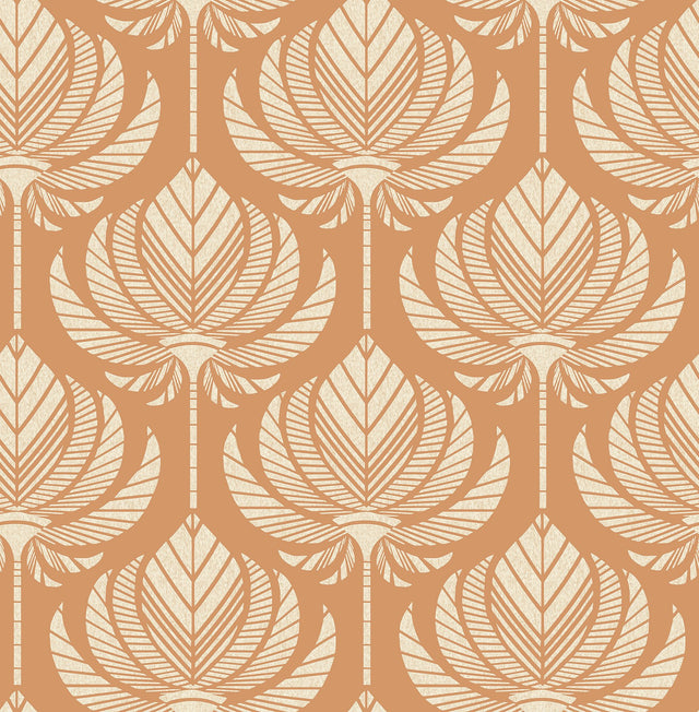 Palmier Orange Lotus Fan Wallpaper with Bohemian Botanical Pattern - A-Street Prints 4014-26423