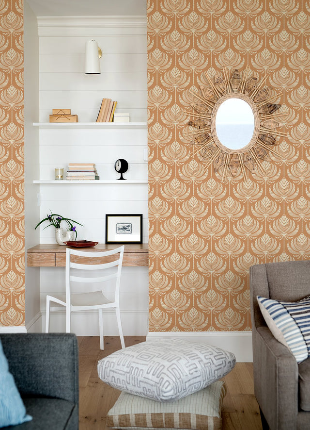 Palmier Orange Lotus Fan Wallpaper with Bohemian Botanical Pattern - A-Street Prints 4014-26423