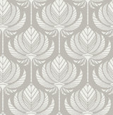 Palmier Grey Lotus Fan Wallpaper with Botanical Ogee Pattern, Bohemian Style - A-Street Prints 4014-26425