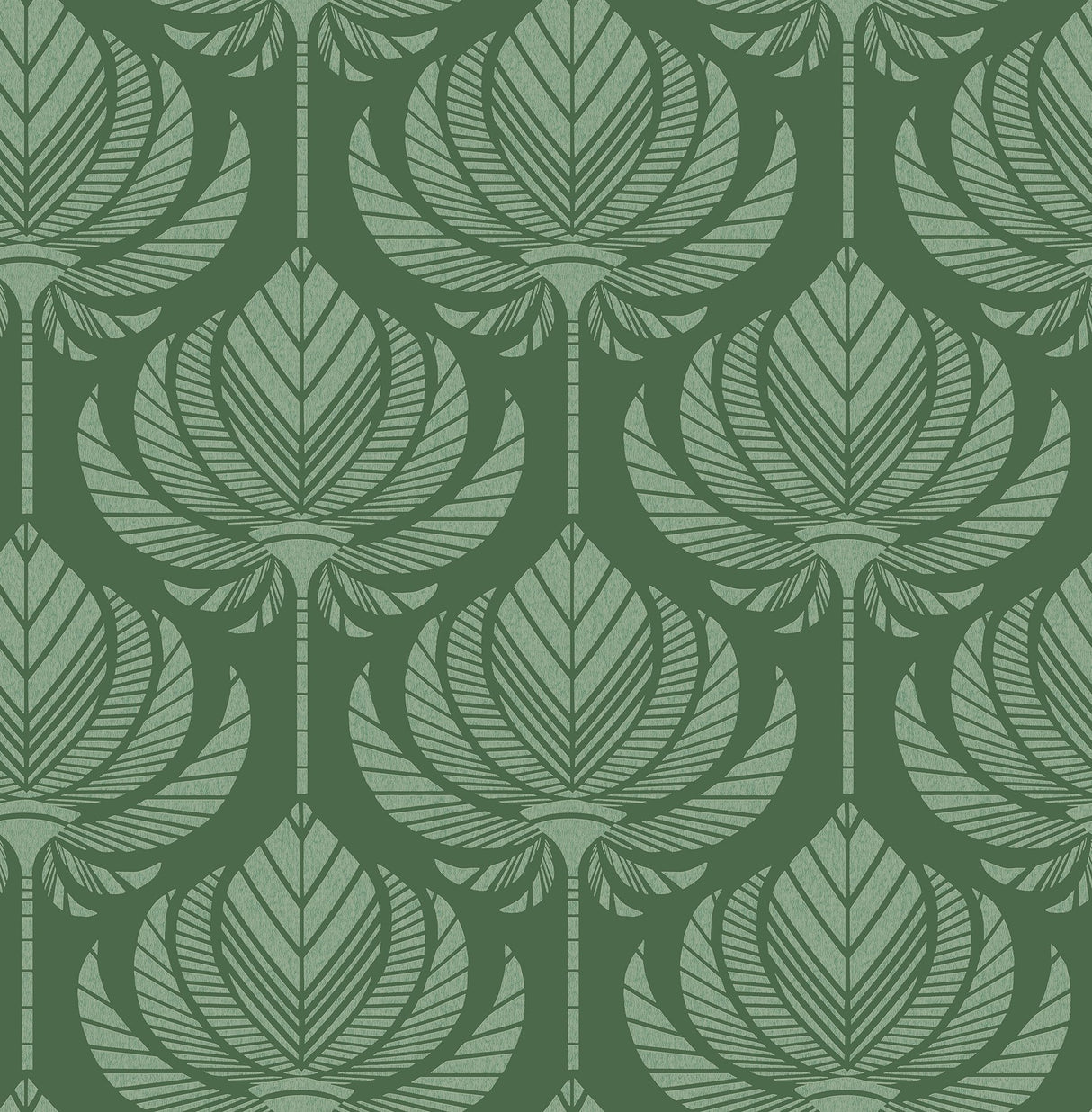 Palmier Green Lotus Fan Wallpaper with Botanical Ogee Motif, Bohemian Style - A-Street Prints 4014-26426