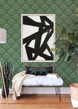 Palmier Green Lotus Fan Wallpaper with Botanical Ogee Motif, Bohemian Style - A-Street Prints 4014-26426