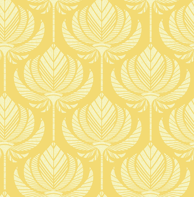 Palmier Yellow Lotus Fan Wallpaper with Botanical Bohemian Pattern - A-Street Prints 4014-26427