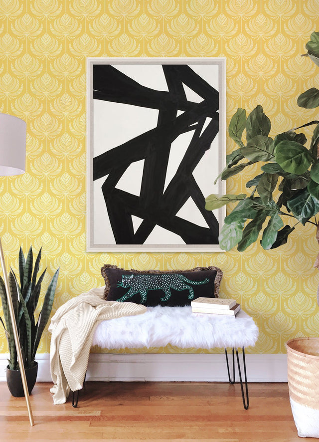 Palmier Yellow Lotus Fan Wallpaper with Botanical Bohemian Pattern - A-Street Prints 4014-26427