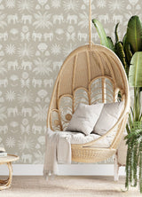 Bazaar Light Grey Elephant Oasis Wallpaper with Bohemian Animal Motif - A-Street Prints 4014-26433