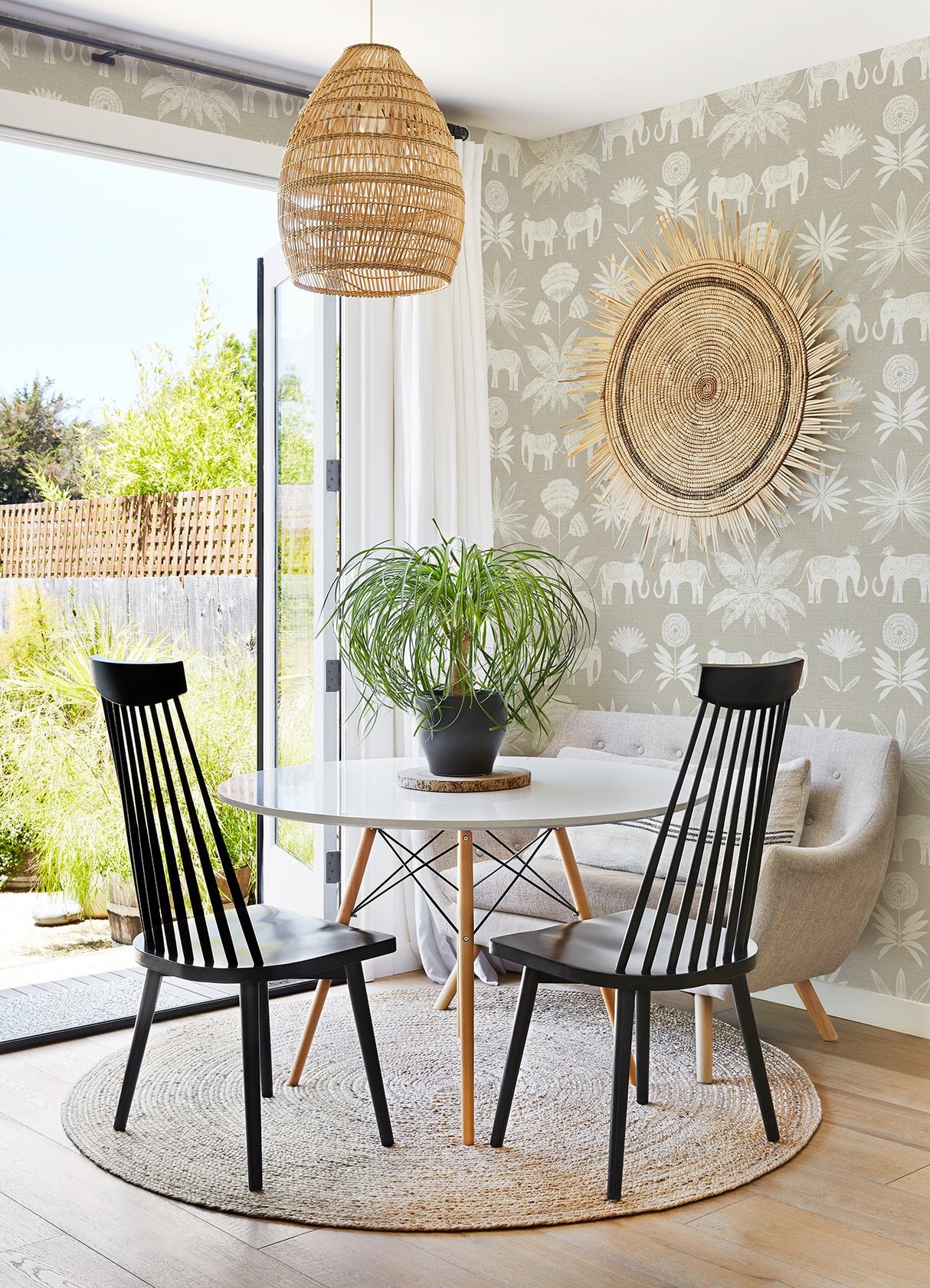 Bazaar Light Grey Elephant Oasis Wallpaper with Bohemian Animal Motif - A-Street Prints 4014-26433